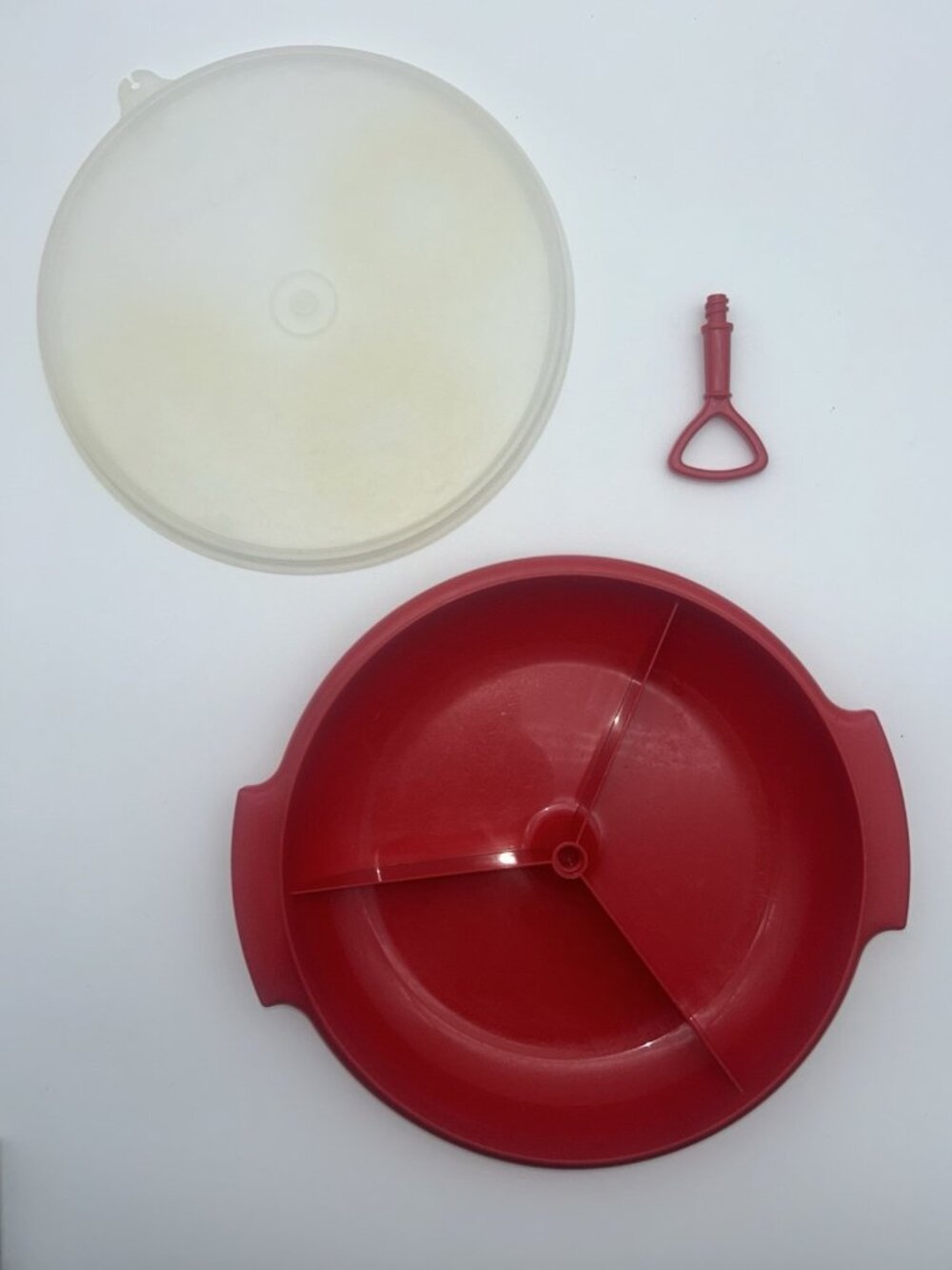 Vintage Tupperware Red Divided Suzette Tray #608 with Handle and Seal